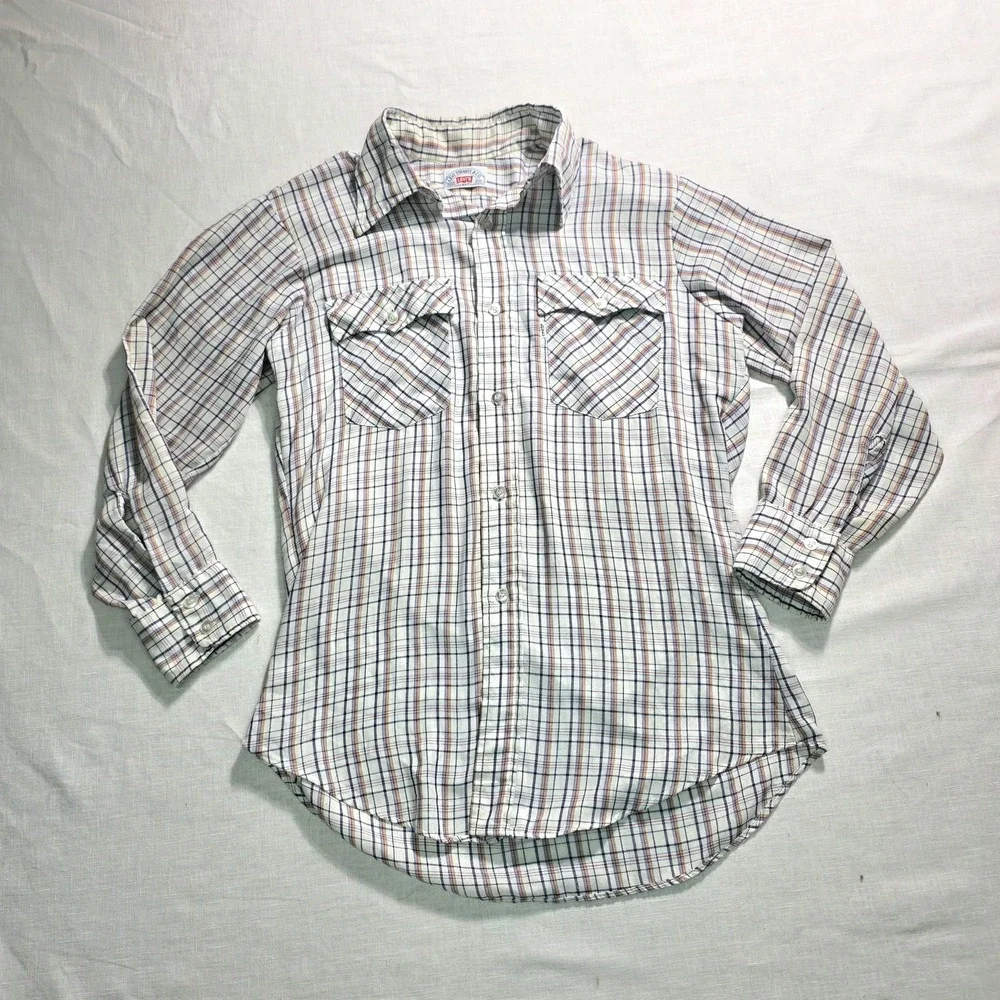 Vtg 70s Levi's Shirt Mens Medium Plaid Long Sleeve Button‎ Down Western Disco